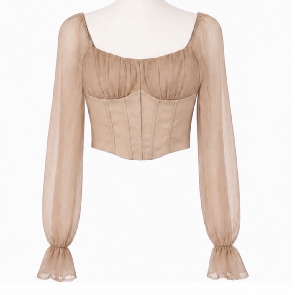 Windsor Beige Sheer Corset Top Small Romantic Goth Ren Fair Cottagecore